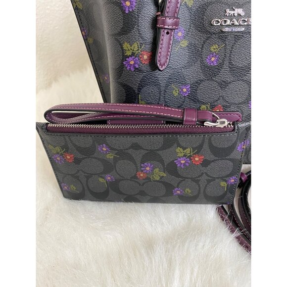 Coach Mollie Tote Bag 25 Canvas Country Floral Print & Matching Wallet Leather - Picture 16 of 16